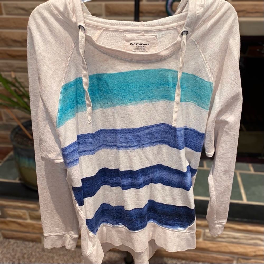 Oatmeal/Light Tan & Blue Striped Hoodie